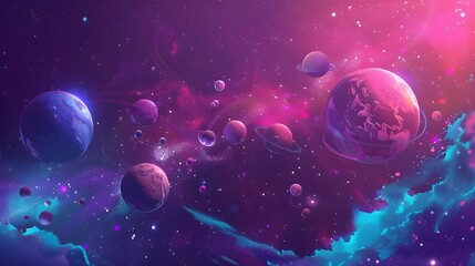 Space background with colorful planet and star