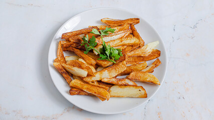 French fries plate top view
