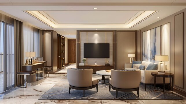 Hotel suite living room with beautiful interior design
