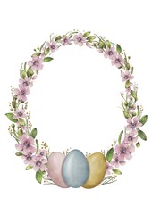 Easter eggs composition set of objects watercolor illustration