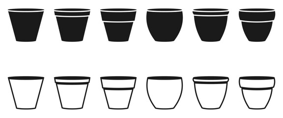 flower pots icon set. flat design vector illustration isolated on white background.