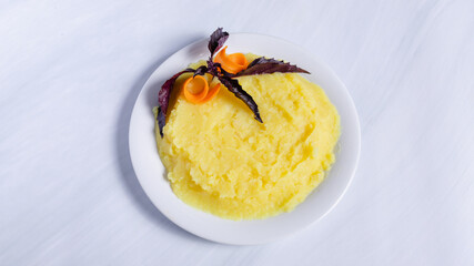 Mashed potatoes plate top view