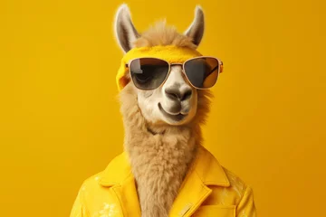 Fotobehang Cool Llama with Sunglasses © spyrakot