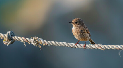 Siberian stonechat sitting on a rope - 773240938