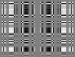 Panel złożony z kwadratów wypełnionych geometrycznymi sferycznymi wypukłościami, kulami 3D o teksturze biało - czarnej szachownicy. Abstrakcyjne tło - obrazy, fototapety, plakaty