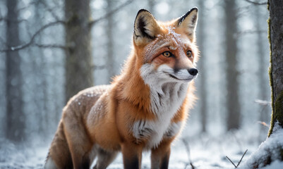 A young Fox in a snow covered forest. - 773241936