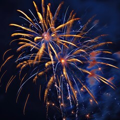 An image of blue and orange fireworks exploding against the night sky