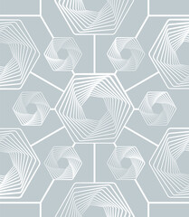 Abstract white line pattern polygon geometric seamless gray background.