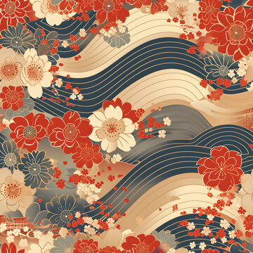 Japanese kimono flower pattern Seamless Digital Paper