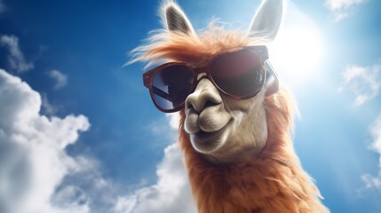 Llama in the Clouds with Sunglasses: 8K Photo