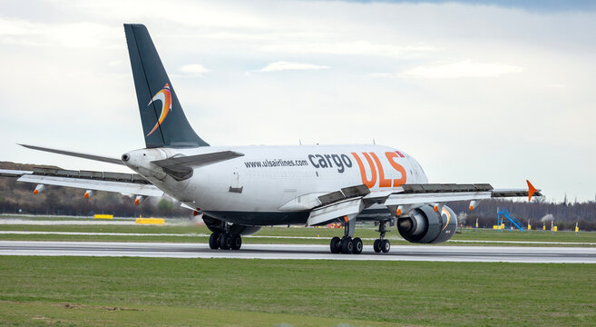 PRAGUE - March 29, 2024: ULS Airlines Cargo Airbus A310-308(F) REG:TC-SGM at Vaclav Havel Airport Prague. From Doha to Prague. ULS Airlines Cargo is a Turkish cargo airline.