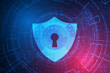 Cyber security technology concept , Shield With Keyhole icon with world map background , personal data , vector illustration.