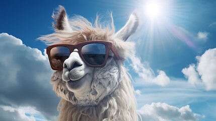 Llama in the Clouds with Sunglasses: 8K Photo