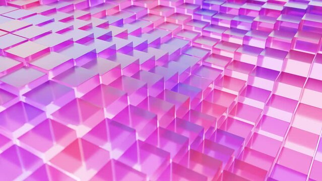 Abstract 3d animation, looped background. geometric cubes, blocks, glossy, glass texture. pik colors. square shapes. Animated stock motion design, minimalism, modern style wallpaper