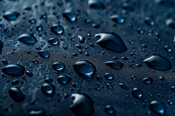 Blue surface with water drops, glass texture, raindrops on glass background - Powered by Adobe