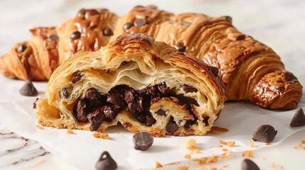 The Crookie  – the half croissant and half cookie hybrid, cookie croissants, buttery croissants stuffed with chocolate chip cookie dough. Generative ai