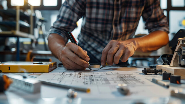 Close-up engineers working on a project