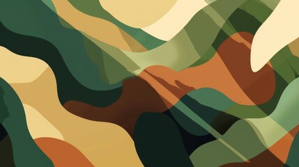 Contemporary abstract interpretation of camouflage with fluid shapes and a vibrant palette, merging art with fashion. - obrazy, fototapety, plakaty