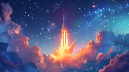 Digital illustration of a rocket taking off