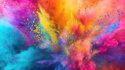 Сolorful rainbow holi paint color powder explosion isolated on white, panorama background with free place for text - 773247327