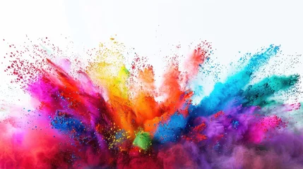 Fototapeten Сolorful rainbow holi paint color powder explosion isolated on white, panorama background with free place for text © eireenz