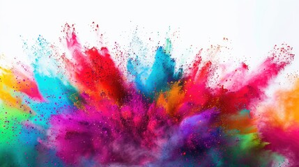 Сolorful rainbow holi paint color powder explosion isolated on white, panorama background with free place for text - 773247361