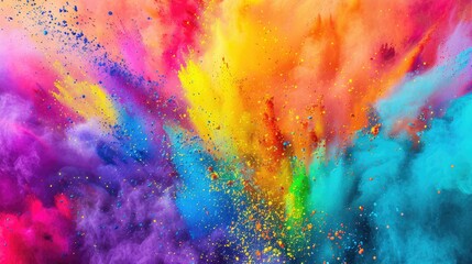Сolorful rainbow holi paint color powder explosion isolated on white, panorama background with free place for text - 773247377