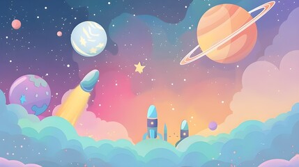 universe background for kids vector style with pastel color