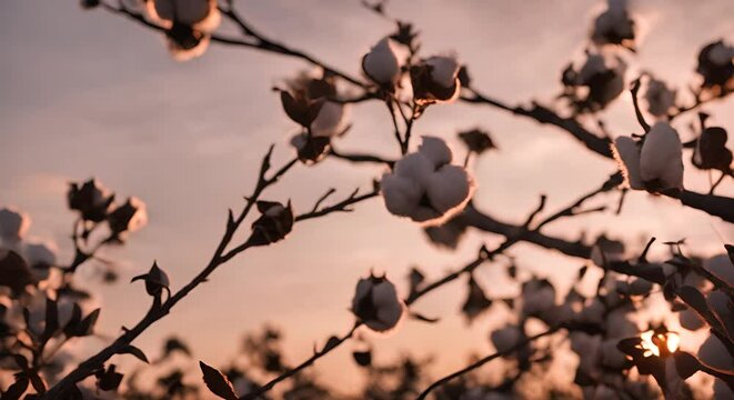Branches with cotton. Cotton plantation.