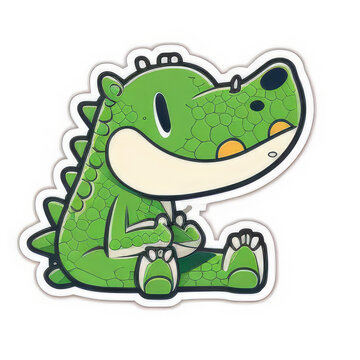 Funny green crocodile cartoon clipart design, isolated on white background