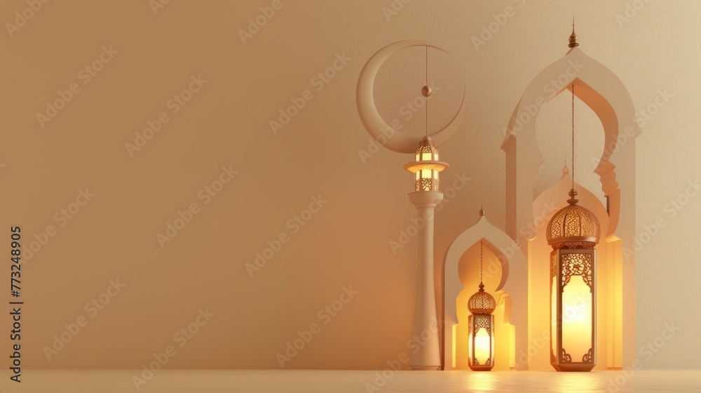 Sticker modern 3d greeting card islamic holiday banner suitable for ramadan, raya hari, eid al-adha and mawl