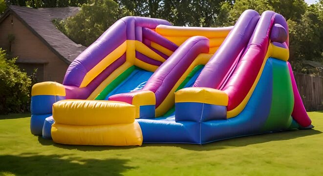 Bouncy castle in the garden.