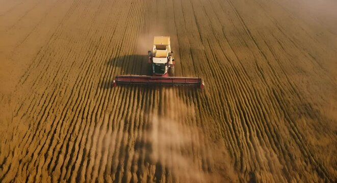 Machine harvesting wheat.