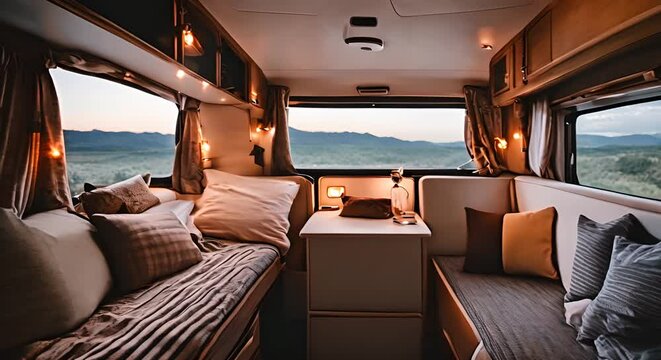 Bed in a camper van.