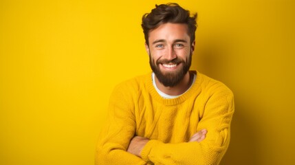 Obraz premium A Man in Yellow Sweater Smiling
