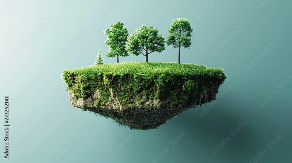 Aufkleber the ground is cut in 3d and the grass landscape is shown with trees on the island. this is a vacatio