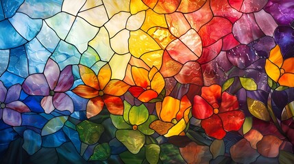 Beautifully colored stained glass made of translucent polygons