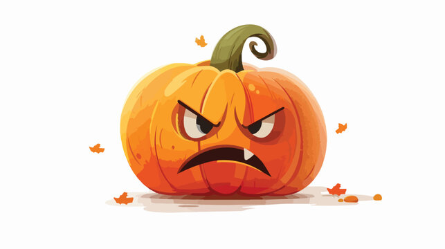 Cute upset pumpkin. Vector isolated Halloween emoji.