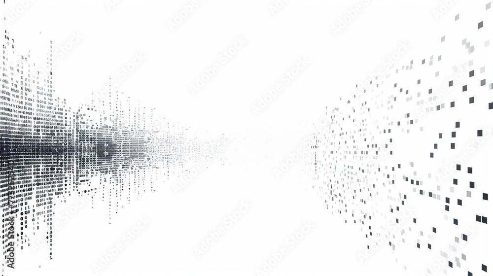 Leinwandbilder Digital data matrix of binary code numbers isolated on a white background with a copy space in the middle. Technology, coding, or big data concept. Modern illustration.