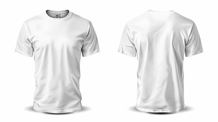 A template for making a mockup for print of a white blank T-shirt, from both sides, isolated on white - obrazy, fototapety, plakaty