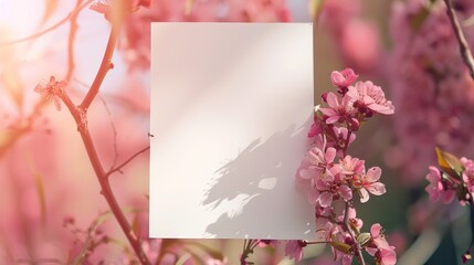 A blank square frame overlaying an image of delicate pink blossoms