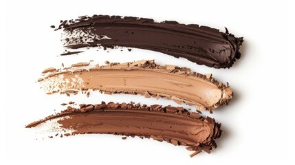 An image of an eyebrow palette composition texture isolated on a white background. A cosmetic product swatch of brow mascara