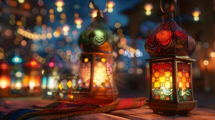 Traditional Motifs Adorned Colorful Glass Lantern Lights ai image