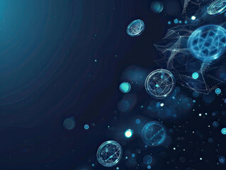 Decentralized finance (DeFi) icons floating in space, abstract background with text space