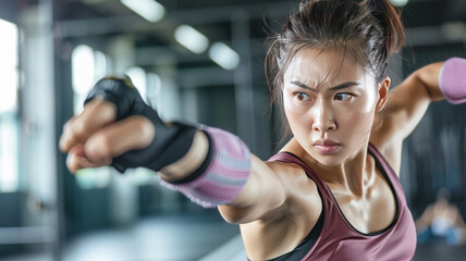 Fototapeta premium woman training bodycombat,generative ai