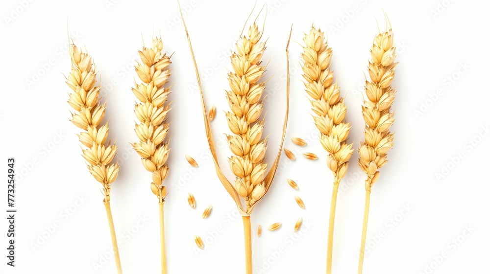 Poster as an element of package design, horizontal wheat ears are isolated on a white background