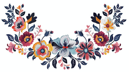 Embroidered neckline neck design with flowers artwork - obrazy, fototapety, plakaty
