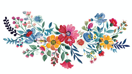 Embroidered neckline neck design with flowers artwork - obrazy, fototapety, plakaty