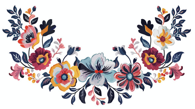 Embroidered neckline neck design with flowers artwork