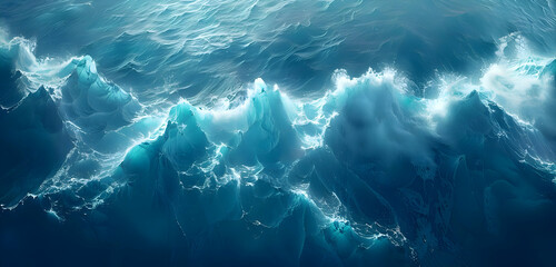 Top view of the ocean cold blue water. High quality - obrazy, fototapety, plakaty
